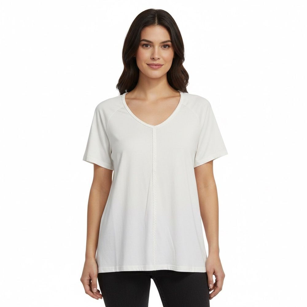 Laurie Felt Womens Ivory Cotton Bamboo Rayon Raglan Short Sleeve Tee Shirt M